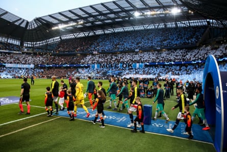 Manchester City and Tottenham walk out for the Champions League semi-final last season