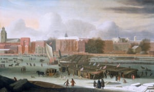 A Frost Fair on the Thames at Temple Stairs by Abraham Hondius, c1684.