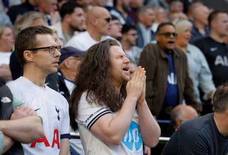 An exasperated Spurs fan in the South Stand during the game against Brighton