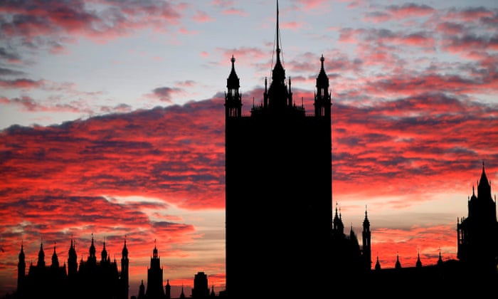 The sun setting behind the Victoria Tower at the Palace of Westminster in London this afternoon.