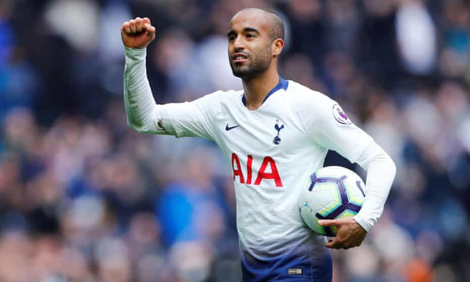 Spurs’ hat-trick hero Lucas Moura clutches the match ball as he celebrates after the final whistle.