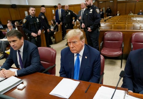 Donald Trump attends his trial for allegedly covering up hush money payments linked to extramarital affairs, at Manhattan Criminal Court in New York City on 18 April 2024.