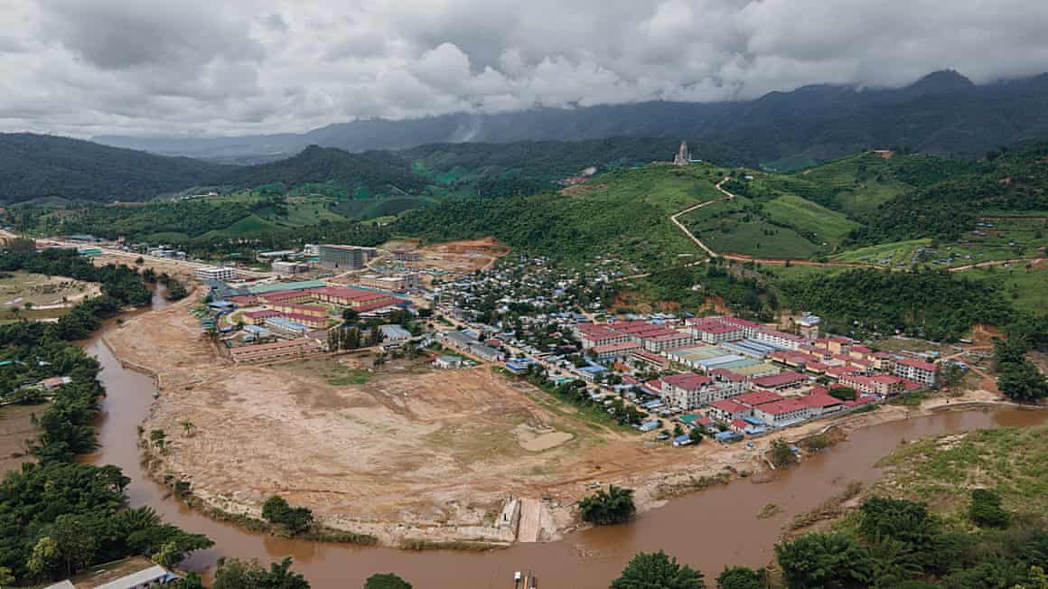 A complex of buildings on the bend on a river that forms the border between Thailand and Myanmar