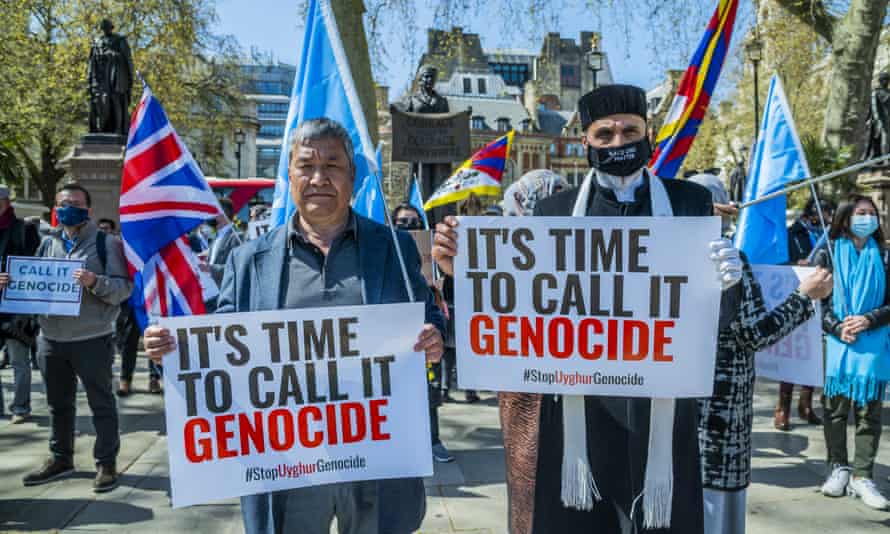 A protest outside the UK parliament in support of Uyghur Muslims