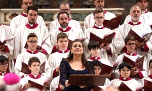 Mezzo-soprano Cecilia Bartoli joins the male choir at the Sistine Chapel on Friday.