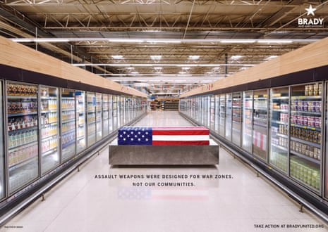 The campaign includes images of a casket in everyday places that have been the site of mass shootings, such as schools and grocery stores.