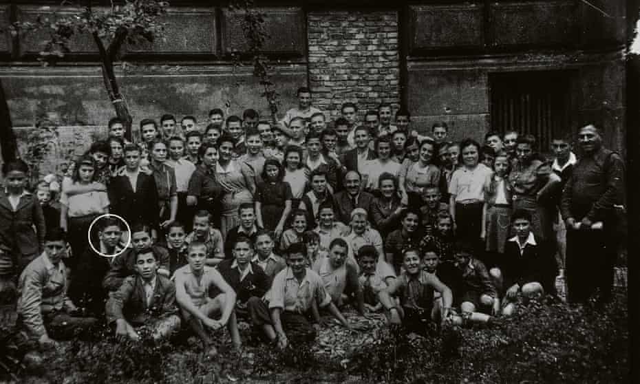 Some of the children who came to the Lake District, photographed in Prague in August 1945, a few days before they left for the UK. Hersh, circled, can be seen in the second row from the front. 