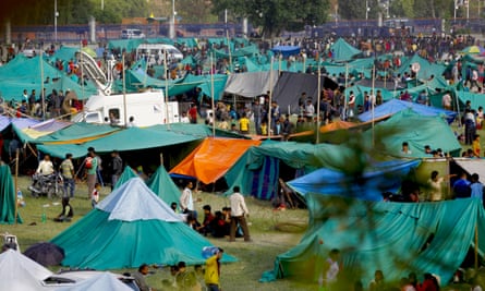 Temporary shelters for victims in Kathmandu.