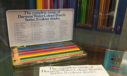 An ancient colour pencil box at the Keswick Pencil Museum, Cumbria, UK.