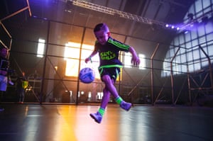 A young lad showing off his skills at the Soccerex Football Festival in Manchester