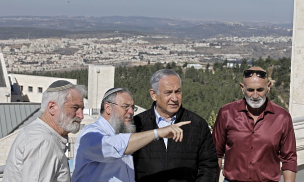 Benjamin Netanyahu meeting with heads of Israeli settlement authorities at the Alon Shvut settlement in the West Bank on Tuesday