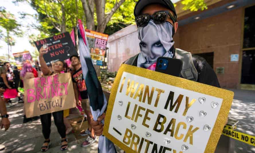 Supporters of Britney Spears outside an LA courthouse in July 2021