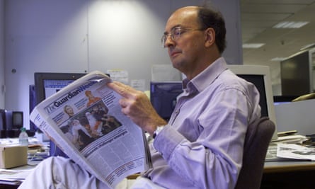 Patrick Ensor, former editor of the Guardian Weekly sat at a desk