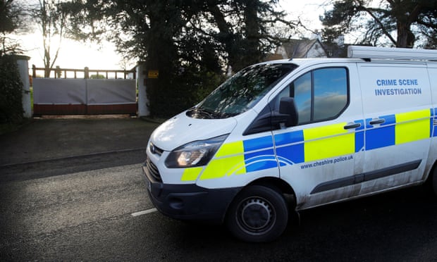 A Cheshire Police crime scene investigation unit outside Ed Woodward’s home on Wednesday.