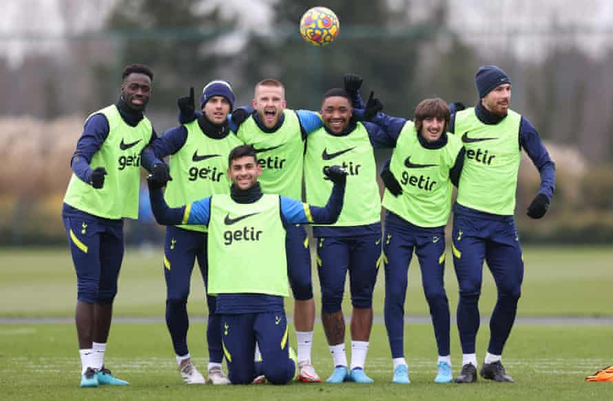 A happy Tottenham squad during training on Friday.