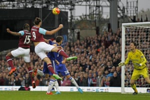 West Ham United”™s striker Andy Carroll scores his team”™s second goal.