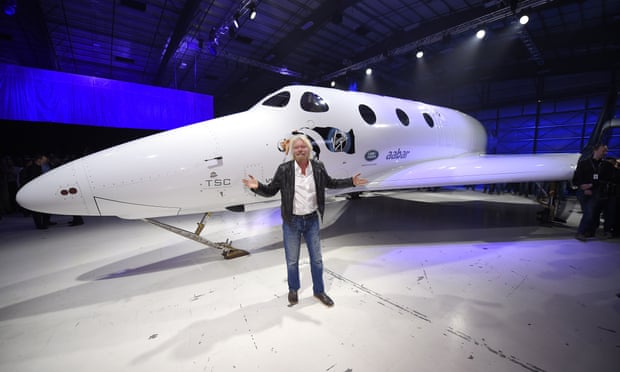 Richard Branson in front of Virgin Galactic’s SpaceShipTwo in 2016.