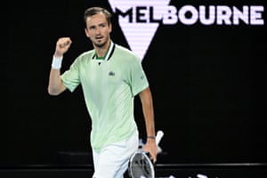 Daniil Medvedev reacts after winning the first set.