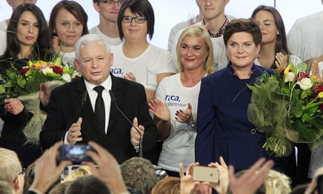 Jarosław Kaczyński, leader of Law and Justice party, and prime minister Beata Szydło on Sunday.