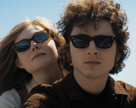 Elle Fanning as Sylvie Russo and Timothée Chalamet as Bob Dylan in James Mangold’s new film, A Complete Unknown, out this week.