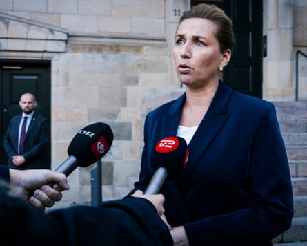 Mette Frederiksen speaks to reporters