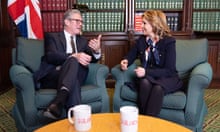 Natalie Elphicke and Keir Starmer sitting on armchairs talking one another (Photograph: Stefan Rousseau/PA Wire)