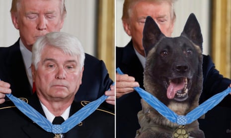 An image tweeted by Donald Trump replaced James McCloughan’s image with that of the dog involved in the Isis raid that killed Abu Bakr al-Baghdadi.
