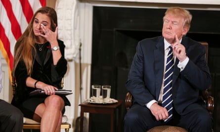 Donald Trump with Julia Cordover, a student who survived the Marjory Stoneman Douglas high school shooting, at the White House on 21 February.