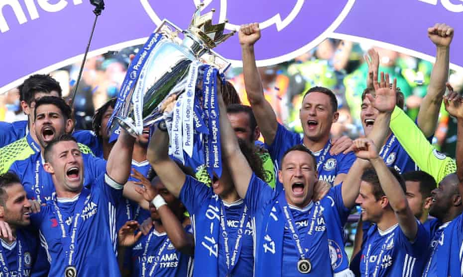 Chelsea celebrate with the Premier League trophy in May. The champions received £151m in TV revenue for last season but even bottom-placed Sunderland earned £93m.