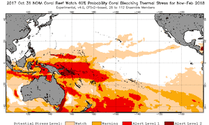 The Noaa graphic indicating the potential stress level as part of its Coral Watch program