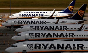 Ryanair aircraft at Stansted airport.