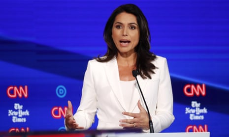 Democratic presidential candidate Tulsi Gabbard at the Democratic presidential primary debate hosted by CNN/New York Times in Ohio. 