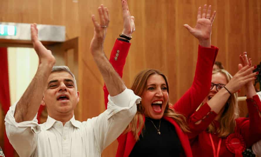 London mayor Sadiq Khan and Labou MP Rosena Allin-Khan react to Labour wins in Wandsworth on Friday morning.
