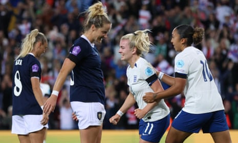 England's Lauren Hemp celebrates scoring their second goal.