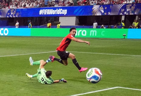 Egypt’s Mostafa Zico scores a goal before it was disallowed following a VAR review.