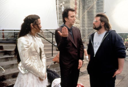 ‘Kevin, it’s Alan, you’re taking me to lunch’ …Alanis Morissette, Alan Rickman and Kevin Smith on the set of Dogma.