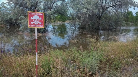 Drone footage shows flooded minefields in southern Ukraine – video