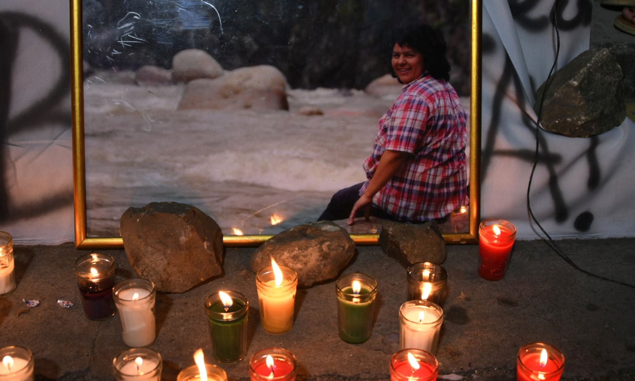 Candles are lit in memory of slain Honduran environmental Berta Cáceres, during a demonstration to demand justice and punishment for the masterminds behind her murder on 29 November.