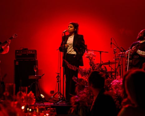 ‘Running tens of thousands in debt from the tour and I’m being told that it’s normal’ … Arooj Aftab performing in Brooklyn in June 2023.