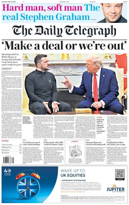 The Daily Telegraph front page, Saturday 1 March 2025