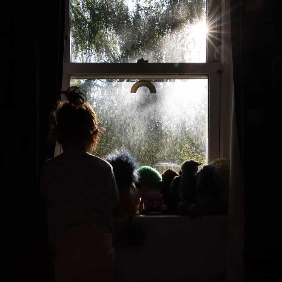 People gathered at window