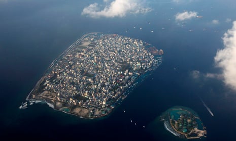 An arial view shows the Maldives capital, Malé. Military personnel locked down the nation’s parliament and blocked a no-confidence vote.