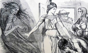 John Tenniel cartoon from 1862 showing Britannia visiting starving mill workers during the cotton famine