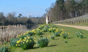 Lake and folly. Painshill Park, Cobham, Surrey