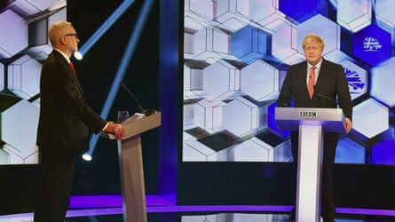Jeremy Corbyn, left, and Boris Johnson went head to head in a party leaders’ debate on 6 December 2019.