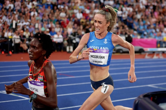 Kenya’s Irine Chepet Cheptai and Scotland’s Eilish McColgan on the final lap.