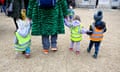 small children in hiviz jackets being taken for a walk