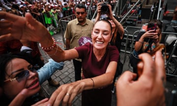 Claudia Sheinbaum greets people prior to the 2024 closing campaign event at Zocalo on 29 May 2024 in Mexico City.