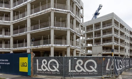 Construction of new apartment blocks at Barking Riverside, London.