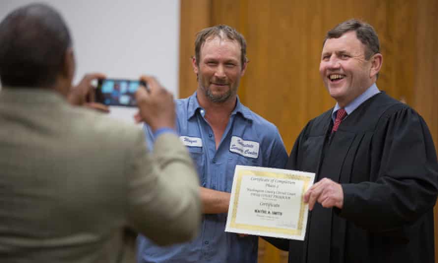 Judge Lowe poses with participant, Wayne Smith